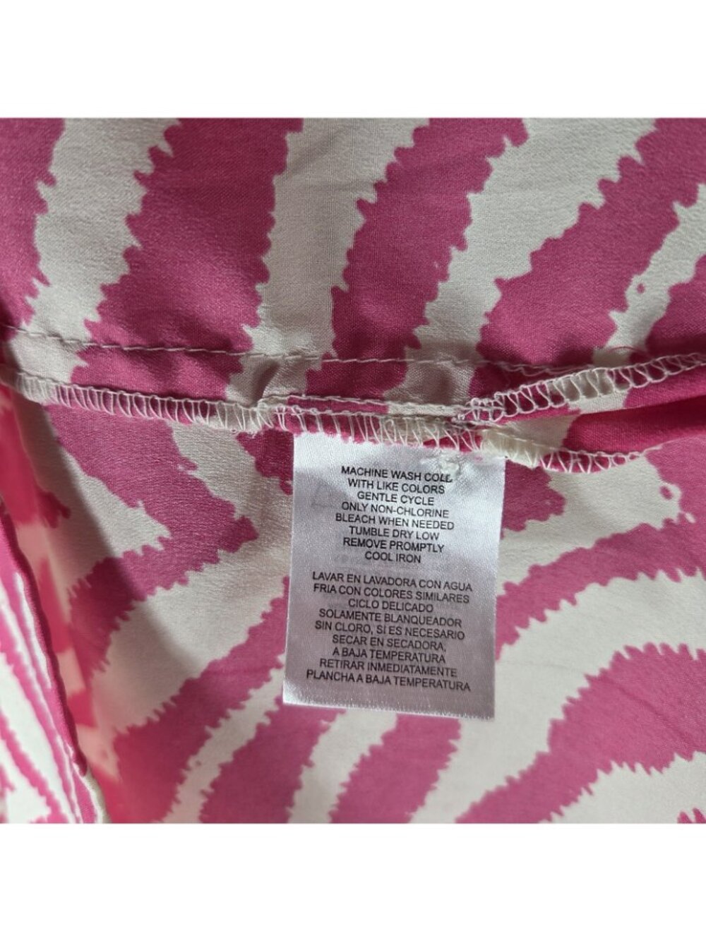 Caribbean Joe Pink Zebra Print Roll Tab Top Blouse Plus Size 1X V-Neck - Picture 14 of 14